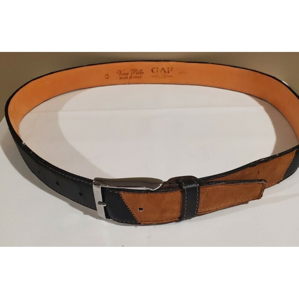 Gaf Vera Pelle Leather Black & Brown Belt, Size 125/110, Made in Italy
